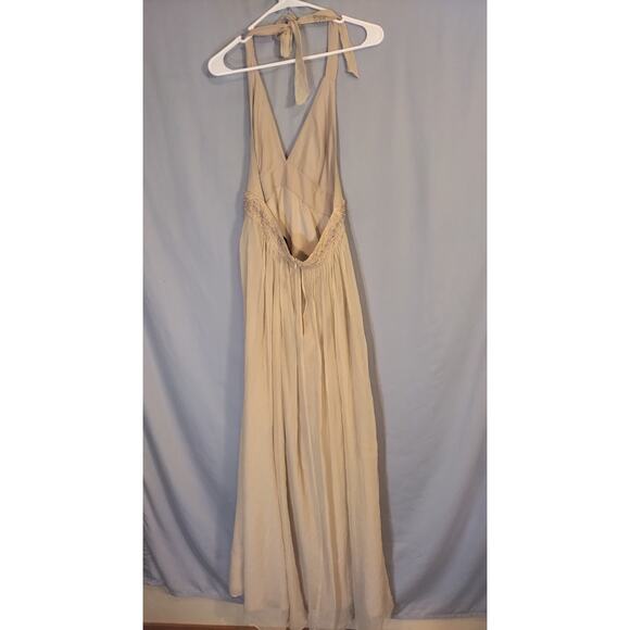 BCBG Max Azaria Beige Halter Top Silk Maxi Dress - Picture 4 of 8